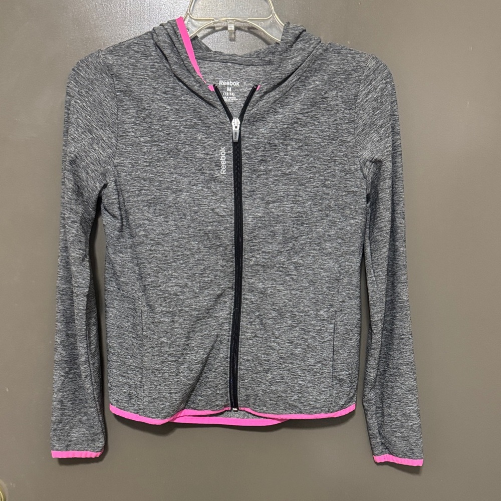 Reebok Kids Gray Hoodie with Pink Trim